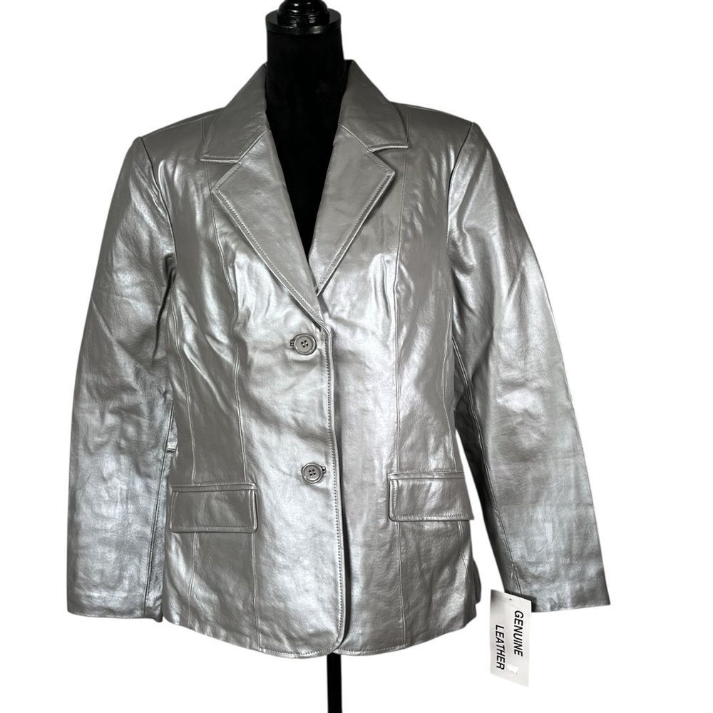 Metrostyle Silver Leather Blazer Jacket Cyber Futuristic Metallic Pewter 14T